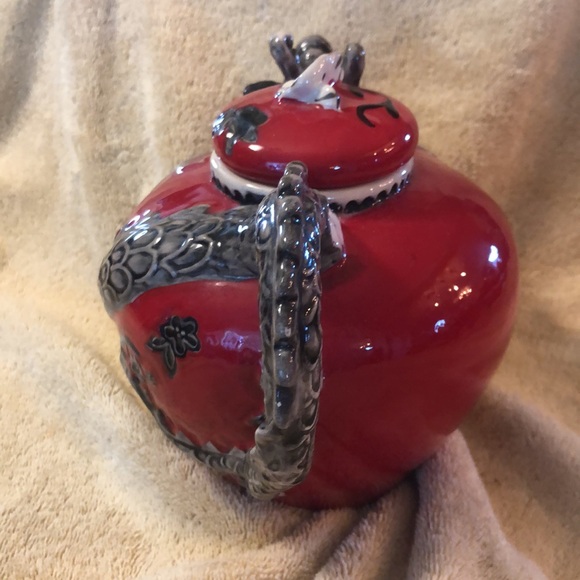 Red Dragon/Vine Teapot Collectible Blue Sky Clayworks 7”high 10” wide - Picture 4 of 7